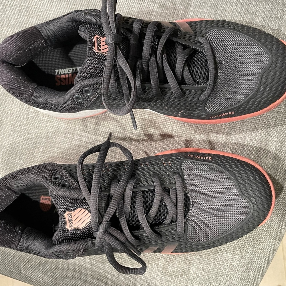 Pickleball -Adidas Women's Dark Gray and Pink Athletic Shoes - Picture 5 of 7